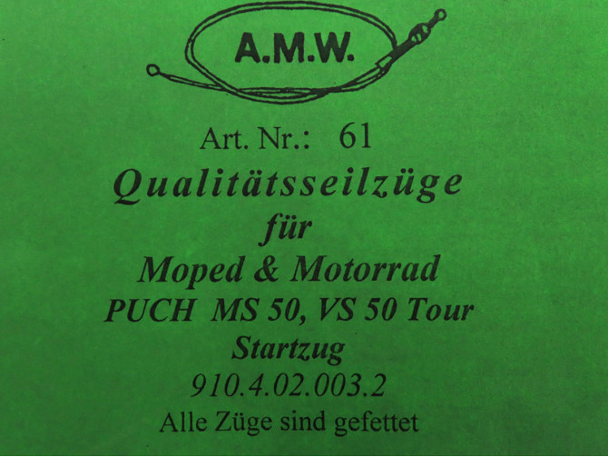 Cable Puch MS50 VS50 Tour starter choke no nipple A.M.W. product